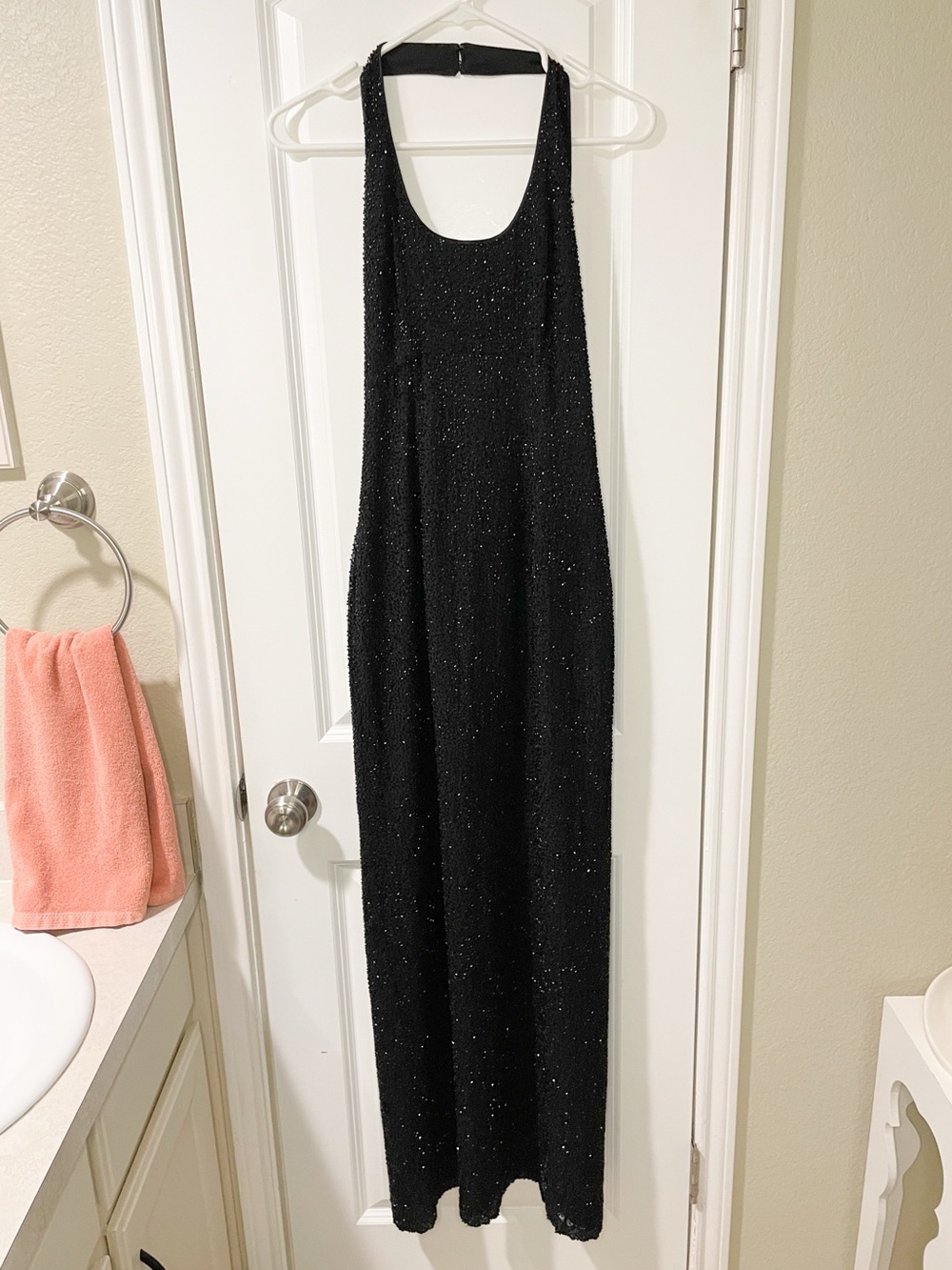 Bieff Basix Black Sequins Halter Maxi Formal Dress